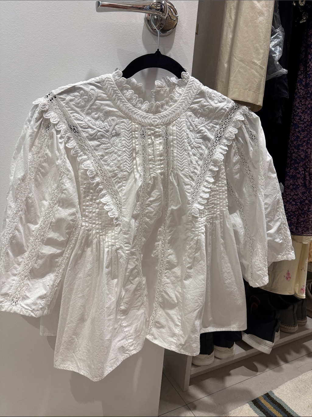 Studio Bllanc Women's White Lace-Trim Boho Blouse